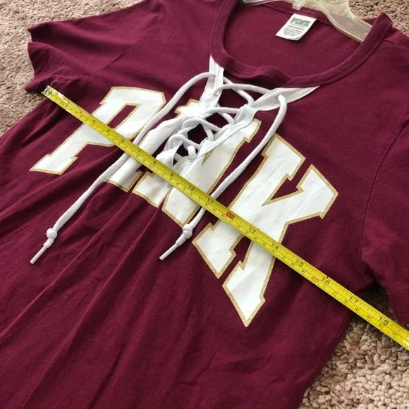 VS PINK Maroon Lace Front Logo Top - Picture 3 of 5